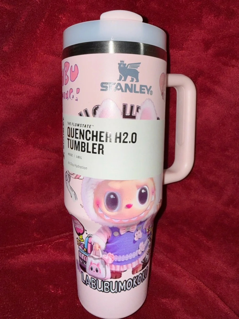 Stanley Quencher H2.0 40 oz. Pink Tumbler w/ The Monster & Character Art- New - Picture 3 of 6